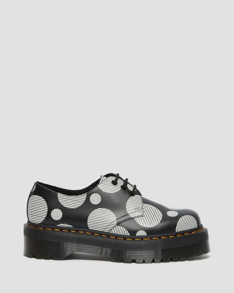 Dr Martens 1461 Polka Dot Smooth Læder Platform Sko Dame Sort | DK 387HAP